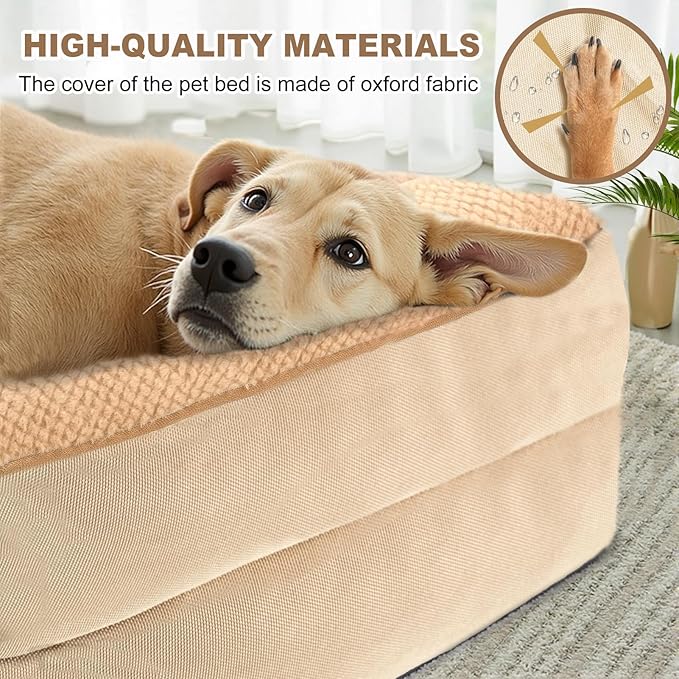 JOYELF Orthopedic Dog Bed for Extra Large Dogs, Foam Sofa Couch Bed, Waterproof with Removable Washable Cover and Nonskid Bottom, Durable - Khaki