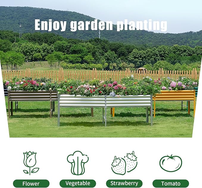 Land Guard Galvanized Raised Garden Bed with Legs, 96×24×32in Raised Garden Beds Outdoor with Drainage Holes, Planter Boxes Outdoor for Backyard, Patio, Balcony, 800lb Capacity, Gray