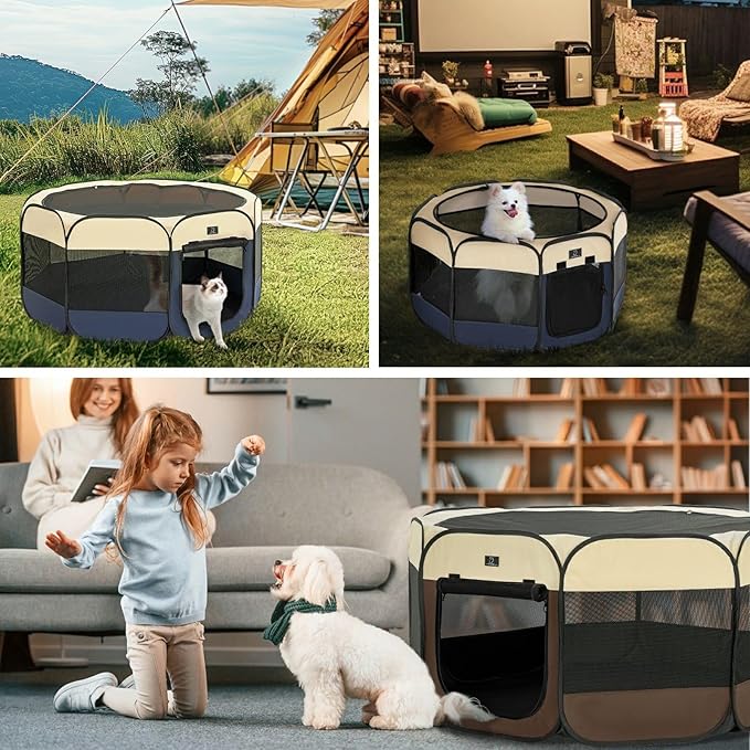A 4 Pet PortablePet Playpen for Small Dogs, 27" Foldable Small Playpens for Puppy/Cat/Rabbit/Chick, Indoor Cat Playpen with Removable Zipper & Mesh Panel(11”W × 7.5”H)