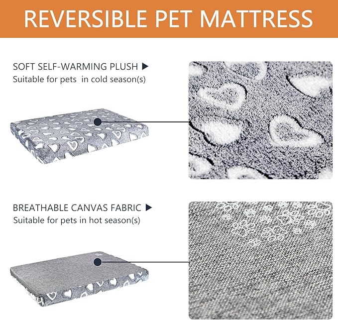 VANKEAN Stylish Dog Bed for Crate - Reversible Cool & Warm, Waterproof Inner, Firm Support, Machine Washable, XXL to Small, Grey