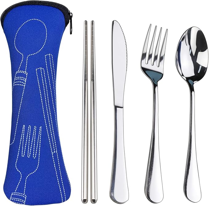 Portable Silverware Set with Case, Lengnoyp Travel Camping Utensils Set, Premium Stainless Steel Travel Cutlery Set