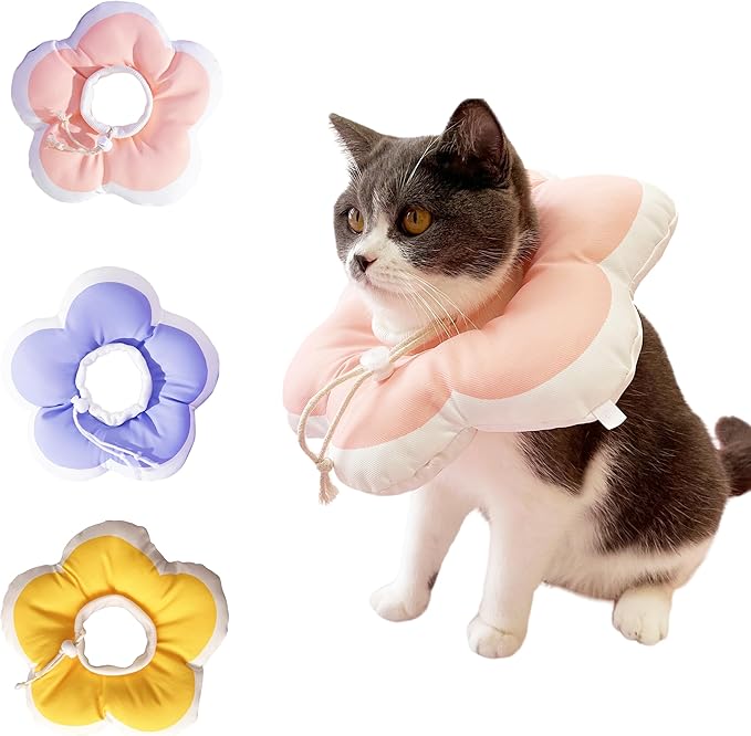 Cat Cone Collar Soft, Adjustable Kitten Cone After Surgery, Waterproof Recovery E Collar for Pet to Stop Licking(Pink Flower, Small)