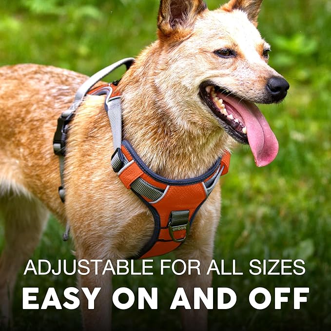 Embark Adventure Dog Harness, Reflective Trim No Pull Dog Harness Medium Sized Dogs - Military Grade Nylon, Front Clip with Gel Lined Handle.