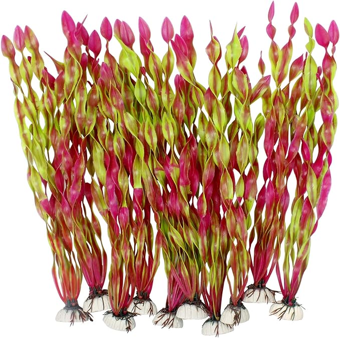 MyLifeUNIT Artificial Seaweed Water Plants for Aquarium, Plastic Fish Tank Plant Decorations 10 PCS (Wine Red)