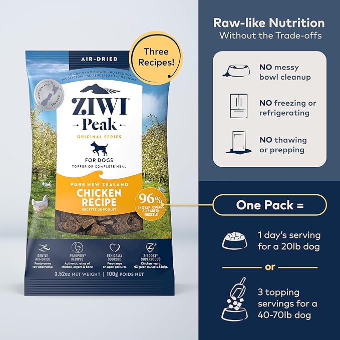 ZIWI Peak Air-Dried Dog Food – Chicken - All Natural, High Protein, Grain Free, Limited Ingredient w/Superfoods (3.5oz)