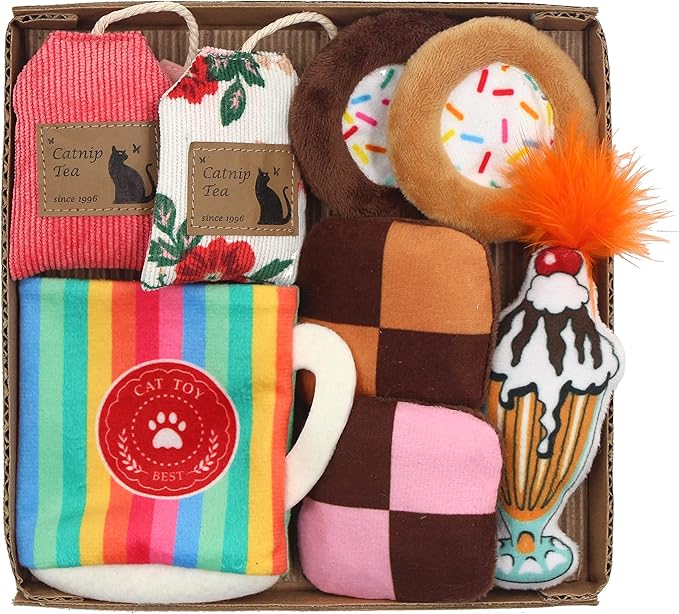 8 Assortments Sweets Value Pack, Natural Interactive Catnip Cat Toys, Toy with Crinkle and Feather, Accessories for Indoor Cat, Kitten Toys