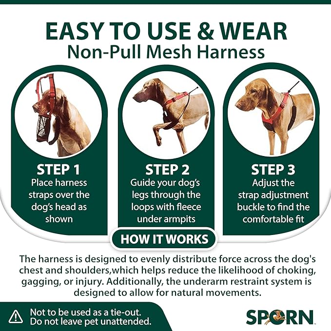 Sporn Extra Small Dog Harness No Pull - Easy & Adjustable for Growing Puppies, Lightweight, Breathable, Durable Nylon, Black Mesh Body, XS Size, Anti-Pull Dog Harness for Puppies & Small-Sized Breeds