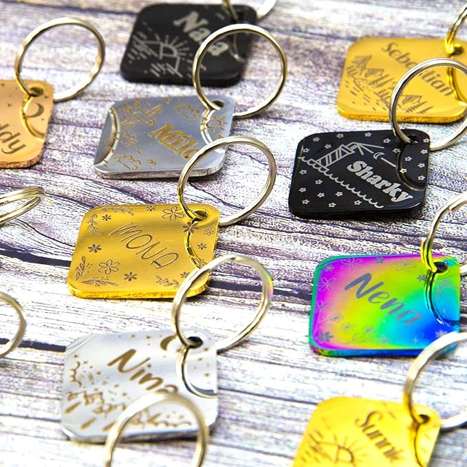 Personalized Dog Tag with 5 Lines of Custom Deep Engraved Durable Stainless Steel Pet ID Name Tag Designer Regular Size Diamond