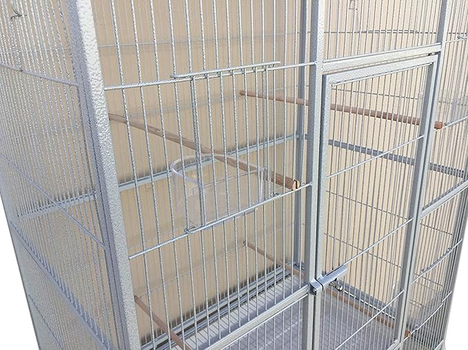 54" Large Double Birdhouse Breeder Bird Flight Cage with Center Divider Side Breeding Nest Doors Removable Rolling Stand (51" Length x 17" Depth x 54" Height, White Vein)