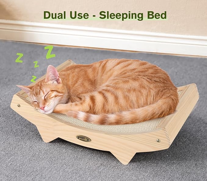 Cat Scratchers for Indoor Cats, Double-Sided Cat Scratcher with Natural Sisal, Scratch Pad for Scratcher Lounge, Durable Solid Wooden Structure