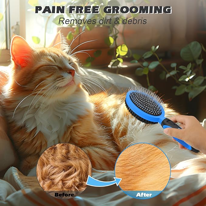2PCS Pet Grooming Tools - Double-Sided Brush for Shedding and Bathing, Suitable for Short/Long Haired Dogs Cats and Horses, Deshedding Dog Brush, Mane & Tail Combs for Horses - Pet Supplies (Blue)