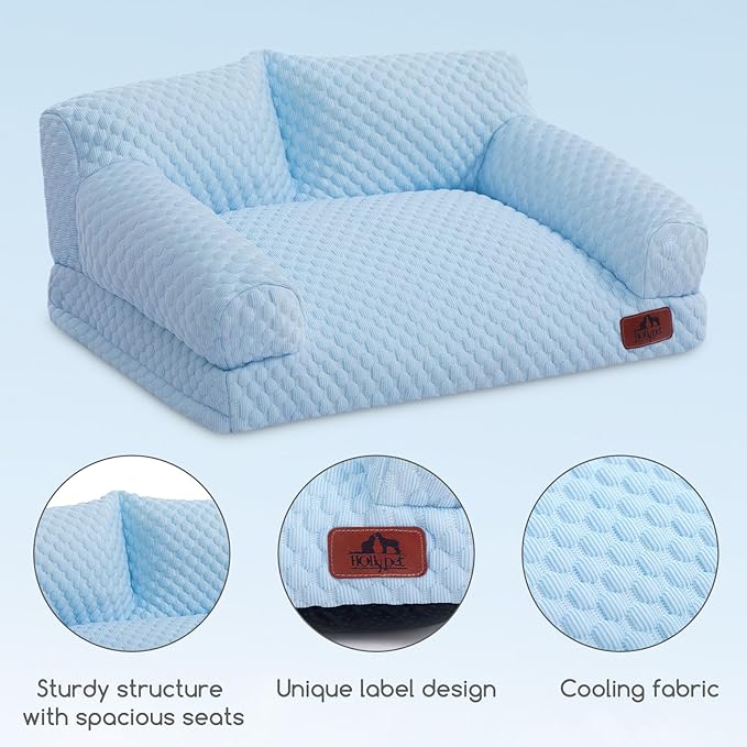 Hollypet Cooling Dog Cat Pet Couch Soft Calming Sofa Bed for Medium Small Cats and Dogs, Gray, 24"x 18"x10"