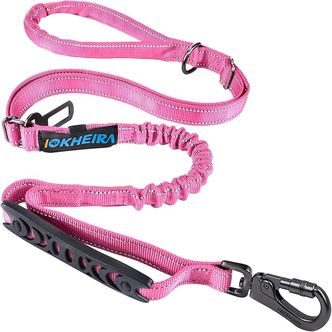 IOKHEIRA 6Ft /4Ft Dog Leash Rope for Large Dogs, Heavy Duty with Comfortable Padded Handle and Highly Reflective Threads,4-in-1 Multifunctional Dog Leashes with Car Seat Belt for Training (Pink)