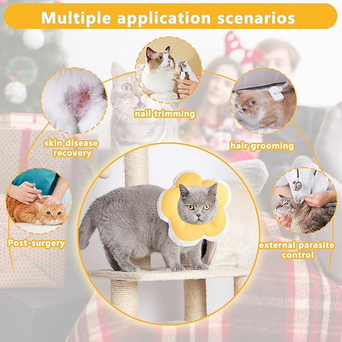 Cat Cone Collar Soft, Waterproof Cats Cones to Stop Licking After Surgery, Adjustable Soft Elizabeth Cats Collars for Wound Healing, Flower Shape Cat Recovery Collar (Yellow, Medium)
