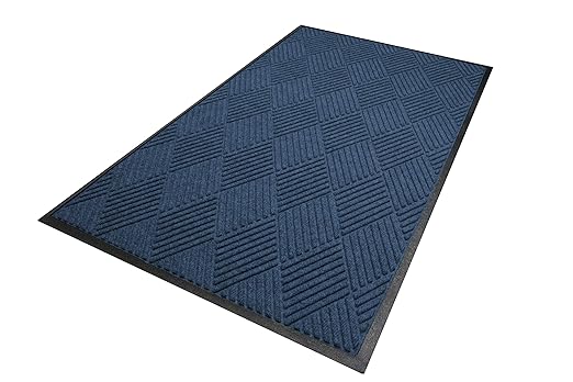 M + A Matting WaterHog Diamond | Commercial-Grade Entrance Mat with Rubber Border – Indoor/Outdoor, Quick Drying, Stain Resistant Door Mat (Navy, 12.2' Length x 4' Width)