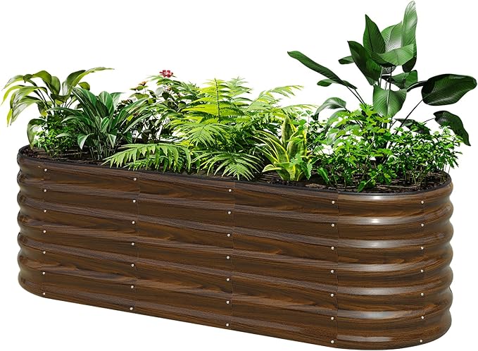 SnugNiture Galvanized Steel Raised Garden Bed, 6x2x2 ft, Outdoor Oval Deep Root Planter Box for Growing Vegetables, Flowers and Fruits