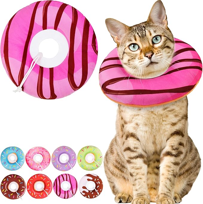 Cat Cone Collar Soft, Cute Cat Donut Collar After Surgery, Adjustable Kitten Recovery Cones to Stop Licking, Lightweight Neck Elizabethan Collars for Cats Kittens (Chocolate Pink, Medium)