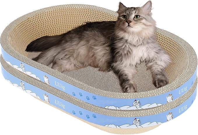 Cat Scratcher, 2pcs-23.6x14.9 inches Large Cat Scratching Board, Cardboard Cat Scratchers for Indoor Cats, Oval Cat Scratch Pad Bed with Catnip