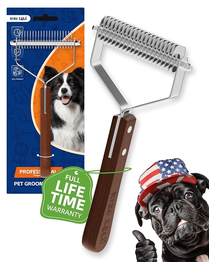 Dog Brush for Shedding 20 Blade Dematting Tool Pet Brush, Undercoat Rake for Large Medium Small Dogs and Cats, Shedding Dog Comb for Grooming, Premium Wood Handle, Efficiently Detangle and Groom Coats