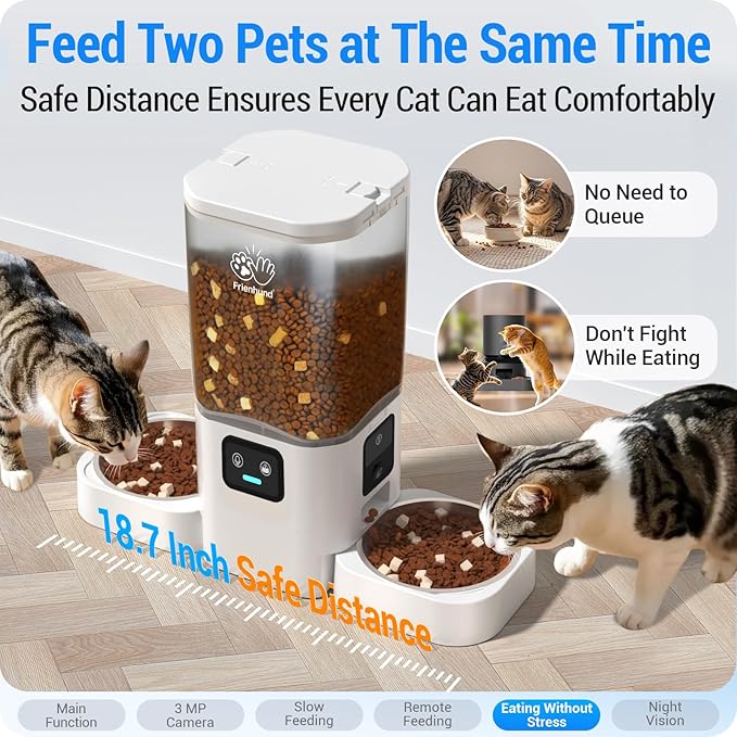 5G WiFi Automatic Cat Feeder with Two HD Camera: 7L Automatic Dog Feeder with Night Vision, Auto Cat Food Dispenser for Multiple Pet, Detachable for Easy Cleaning - 29 Cup