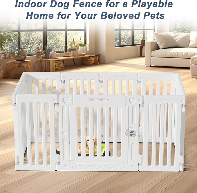 Dog Playpen with Door, DIY Shape Combination Puppy Pen,25.5" H 10-Panel Dog Fence,Non-Slip & Secure Pet Gate, Easy to Assemble