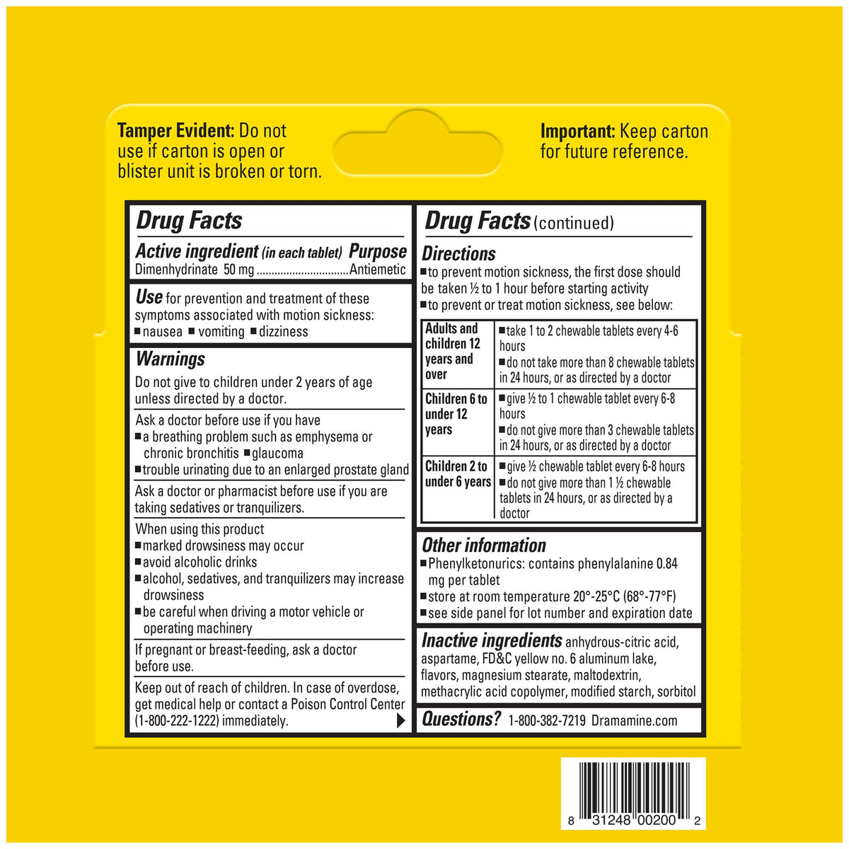 Dramamine Motion Sickness Original, for Nausea Relief During Travel, 36 Count