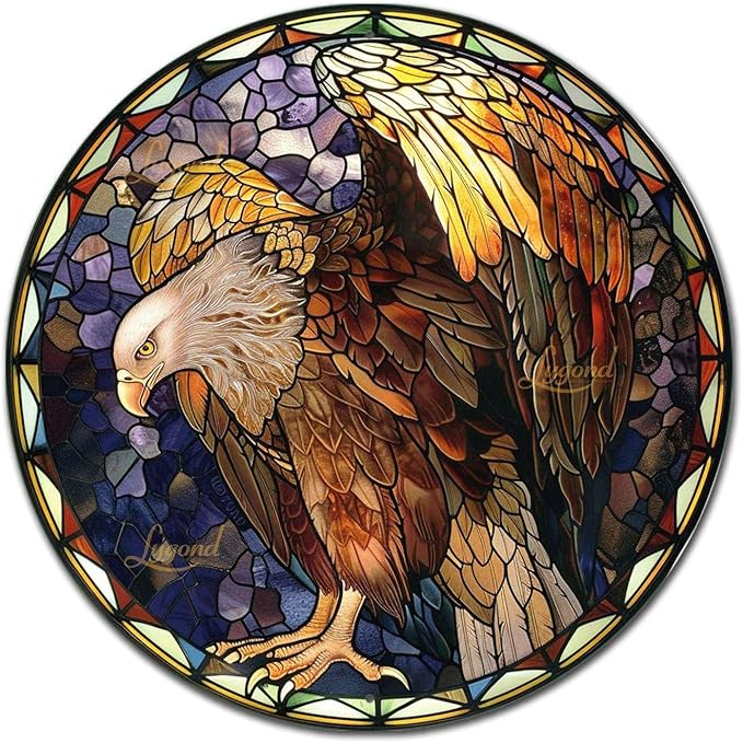 Lygond Metal Sign Tin Sign Circular Stained Glass Vulture Bathroom Decor For Garden 12×12 Inches
