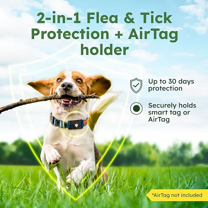 BugMD Paw Guardian Flea & Tick Pendant (2-Pack) with AirTag Holder – Plant-Based Flea & Tick Prevention for Dogs – Pet Collar Tag & GPS Tracker Holder for Dogs – Black