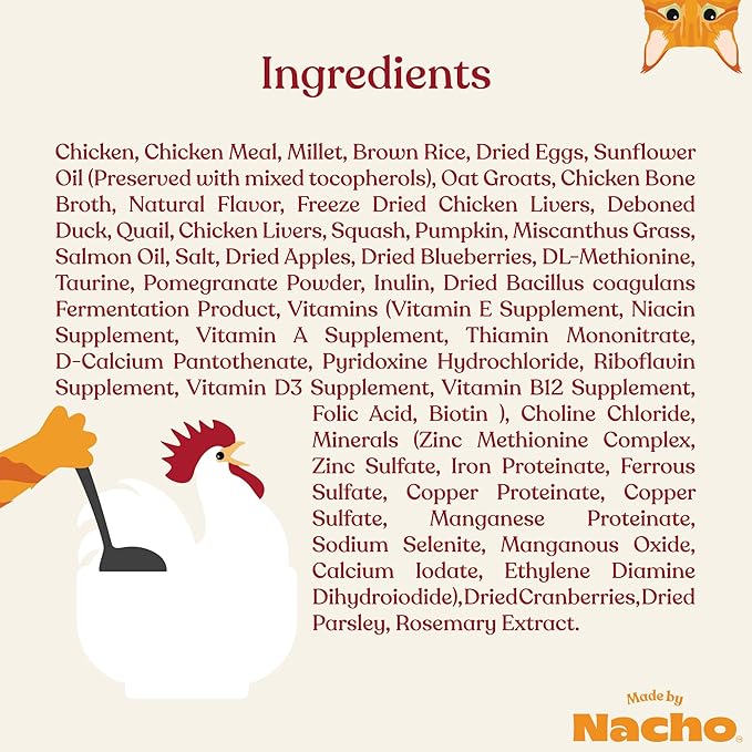 Made by Nacho Dry Cat Kibble 10lb Bag, High Protein Premium Cat Food with Freeze-Dried Pieces, Cage-Free Chicken, Duck & Quail, Limited Ingredients, Single Bag