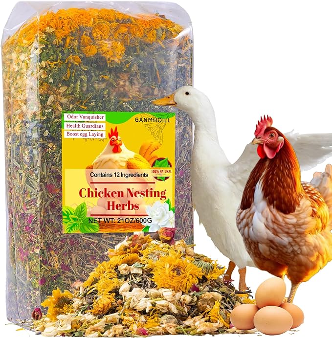 21 oz Chicken Nesting Herbs Flowers - 1.3lb Poultry Blend Herbs 12 Premium Nesting Box Herbs for Chicken Coop Refresher Boost Egg Laying Hens Herb Supplement for Backyard