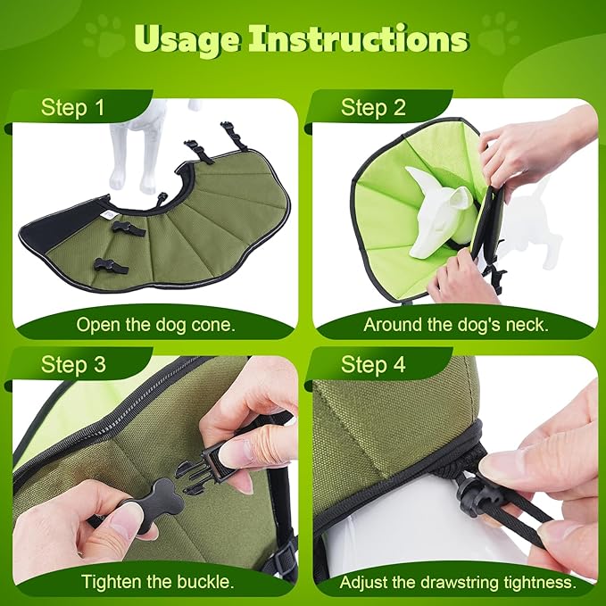 Soft Dog Cone After Surgery: Comfortable Dog Cones Collar for Stop Licking Biting - Adjustable Elizabethan Collar for Dogs fit for Small Medium Large Dogs (Green, L)