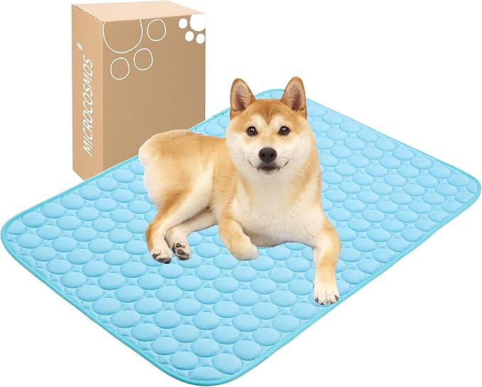 MICROCOSMOS Summer Cooling Mat & Sleeping Pad- Water Absorption Top, Materials Safe, Easy Carry, EZ Clean. Keep Cooling for Pets, Kids and Adults.(Blue, 36" x24")