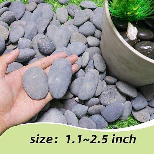 2.4LB River Rocks,Mexican Beach Pebbles for Plants,Potting,Garden Landscape Stone Paving Stone Grey 1Inch - 2Inch