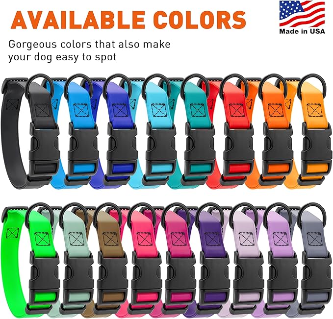 Dogline Biothane Waterproof Dog Collar with Quick Release Buckle Strong Coated Nylon Webbing with Odor- Proof for Easy Care Easy to Clean Fits Small Medium Large Dogs, Grey 5/8" W 9-14" L