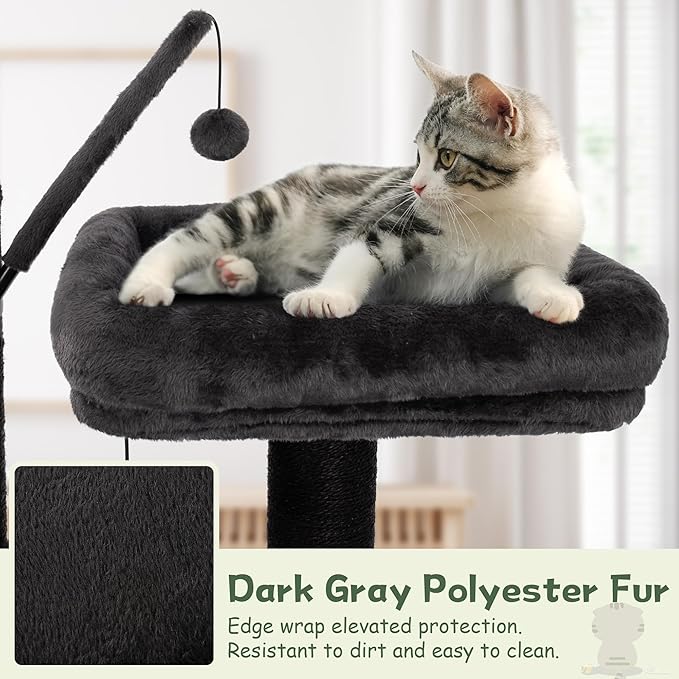 KAMABOKO Cat Tree, 73.6" H Tall Climbing Modern Indoor Play Tower for Large Cats and Kittens, Cats House with Cat Cave Condo, Cat Tree Hammock, Multi-Level Cat Activity Tree, and Cute Scratching Posts