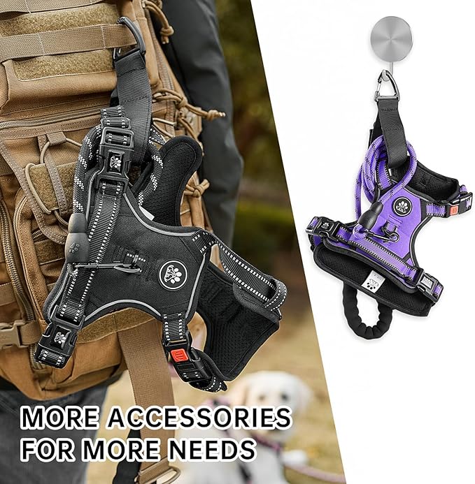 NESTROAD No Pull Dog Harness,Adjustable Oxford Dog Vest Harness with Leash,Reflective No-Choke Pet Harness with Easy Control Soft Handle for Large Dogs(X-Large,Purple)