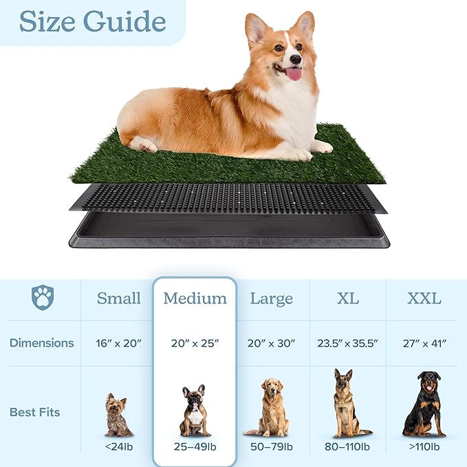 Artificial Grass Puppy Pee Pad for Dogs and Small Pets - 20x25 Reusable 3-Layer Potty Training Pad with Tray - Dog House and Pet Supplies by PETMAKER