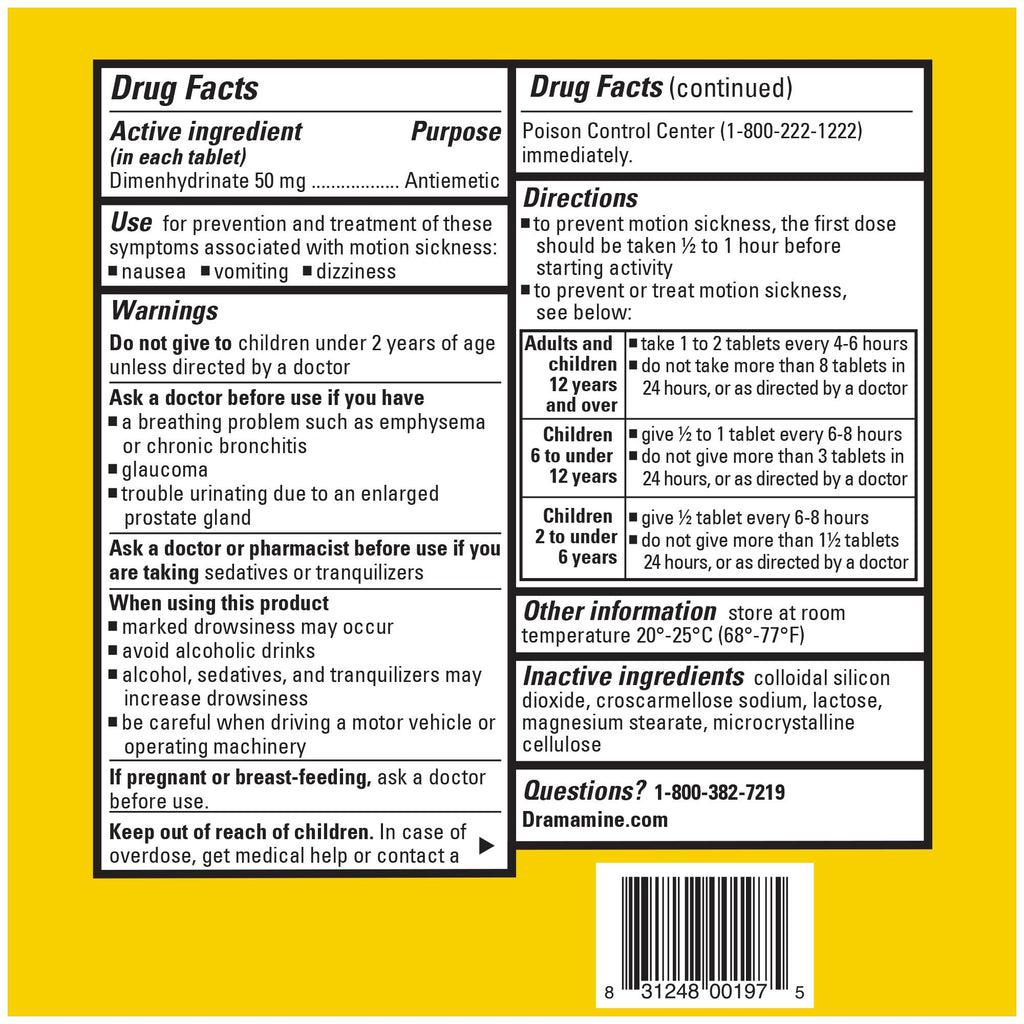 Dramamine Motion Sickness Original, for Nausea Relief During Travel, 36 Count