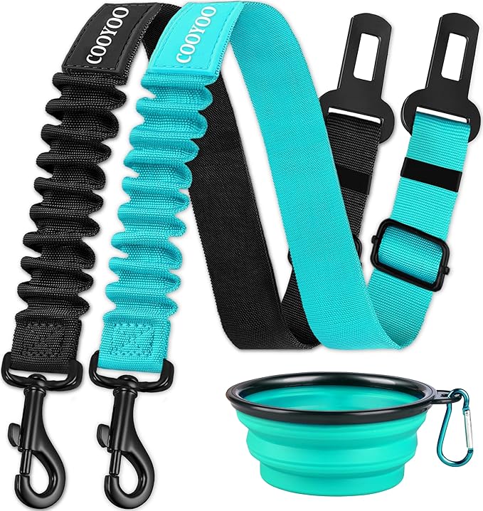 COOYOO Dog Seat Belt,3 Piece Set Retractable Dog Car Harness Adjustable for Vehicle Nylon Pet Safety Heavy Duty & Elastic