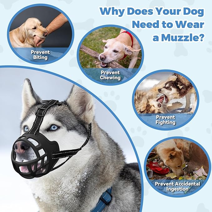 Dog Muzzle for Large Dogs, Breathable Basket Muzzles for Small, Medium and X-Large Aggressive Dog, Allows Panting Drinking, Suitable for Grooming Trimming Training (1, Black)