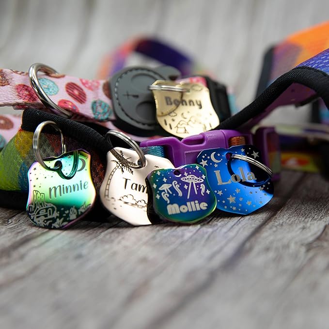 Personalized Dog Tag with 5 Lines of Custom Deep Engraved Durable Stainless Steel Pet ID Name Tag Designer Small Size Badge