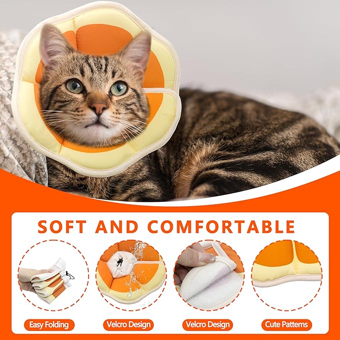 Soft Adjustable Cat Cone Collar, Comfortable Recovery Collar for Cats After Surgery (Orange, Medium)