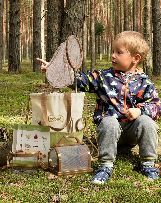 ROBUD Kids Explorer Kit, Bug Catcher Kit with Bag Kit, Outdoor Exploration Set for Camping, Montessroi Toy for Kids Coming Closer to Nature，WRP07