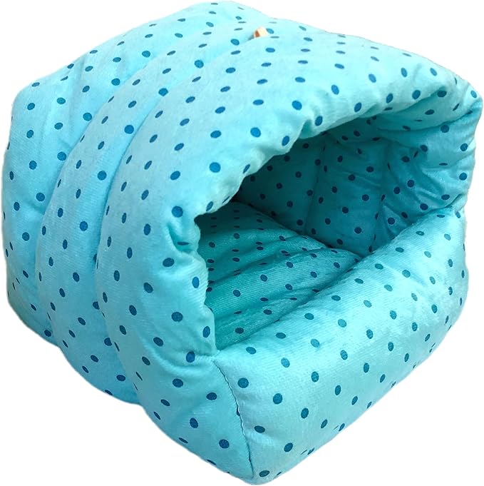 WOWOWMEOW Guinea-Pigs Bed,Hamster Bed,Small Animals Warm Hanging Cage Cave Bed (L, Dot- Blue)