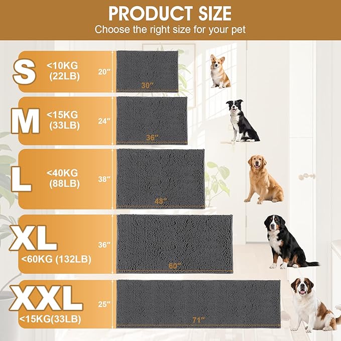 IM HOME Extra Large 71" x 25" Grey Dog Door Mats for Muddy Paws, Chenille Absorbent Dog Mat, Non Slip Heavy Mud Mat for Dogs, Soft Pet Bed Mat for Entryway, Mud Paws, Inside Floor
