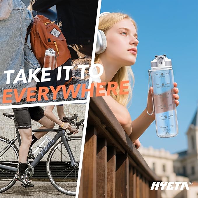 Hyeta 32oz Water Bottles with Straw - Stay Motivated and Hydrated with Convenient Times to Drink Markings, Durable, Leak-proof