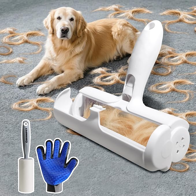 Pet Hair Removal Tool – Reusable Lint Roller for Dogs & Cats – Self-Cleaning Fur Remover Brush - Portable, Multi-Surface Fur Removal Tool - Glove Brush and Pet Hair Extra Sticky Roller