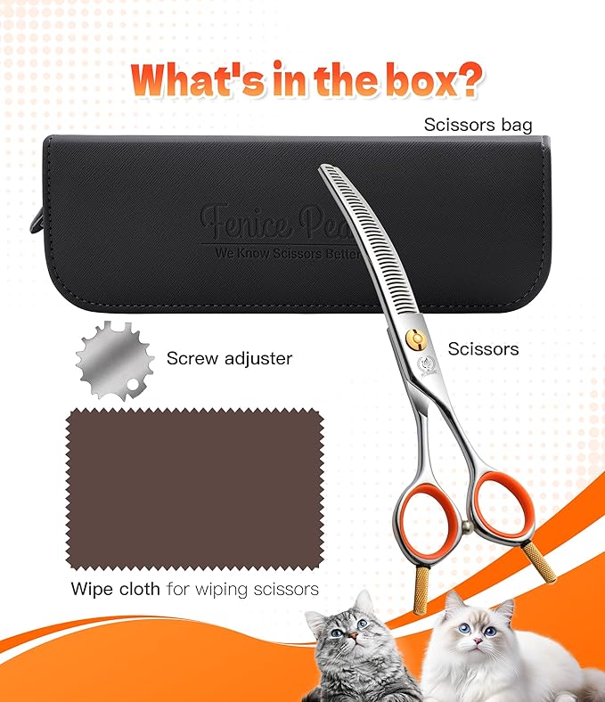 Fenice Peak 6'' Small Curved Thinneing Scissors Lightweight Dog Cat Grooming Scissors with Safety Round Tip JP440C Stainless Steel