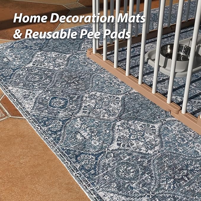 nunubaby 4PACK Washable Pee Pads for Dogs, Stylish, Non-Slip and Leak-Proof Pee Pads. Reusable Potty Pads for Dogs for Crates and Floors.(Blue/Multi, 18" x24" )