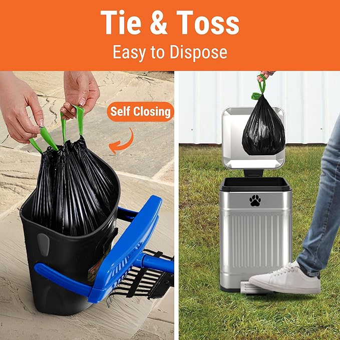 Dog Pooper Scooper with Bag Attachment, 40" Long Handle Pooper Scooper for Large Dogs, Dog Poop Scoop for Yard, Large Capacity Swivel Bin and Rake, Lavender Scented Bags (Blue)